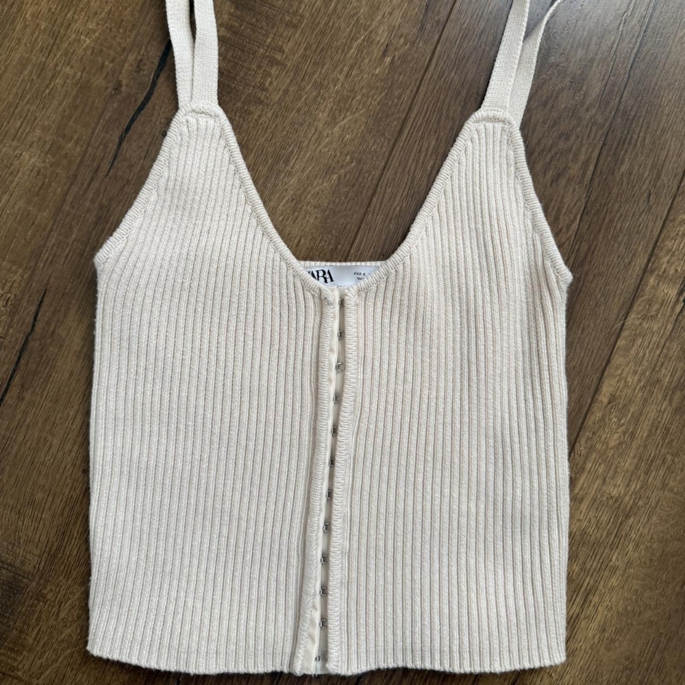 Zara Cream Ribbed Button-Front Tank Top